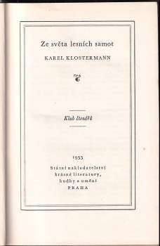 Karel Klostermann: Ze světa lesních samot