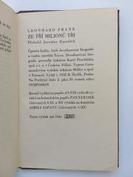 Leonhard Frank: Ze tří milionů tři