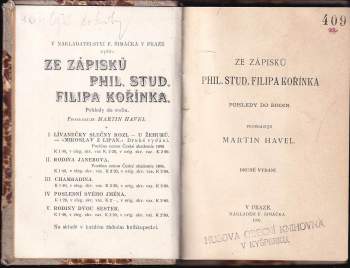 Matěj Anastasia Šimáček: Ze zápisků phil. stud. Filipa Kořínka