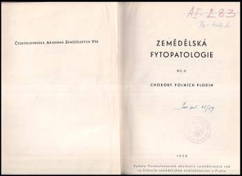 Jaroslav Benada: Zemědělská fytopatologie