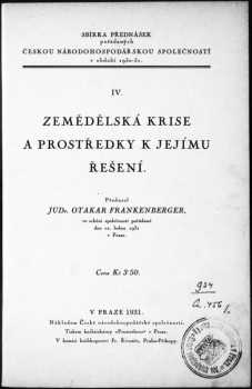 Zemědělská krise a prostředky k jejímu řešení