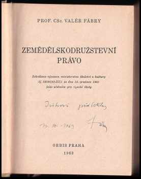 Valér Fábry: Zemědělskodružstevní právo