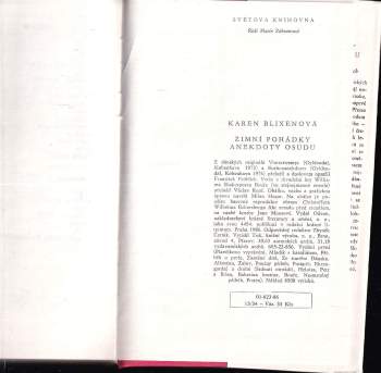 Karen Blixen: Zimní pohádky ; Anekdoty osudu