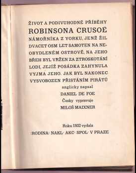 Daniel Defoe: Život a podivuhodné příběhy Robinsona Crusoe