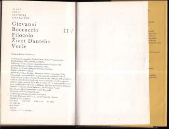 Giovanni Boccaccio: Život Danteho ; Verše ; Filocolo