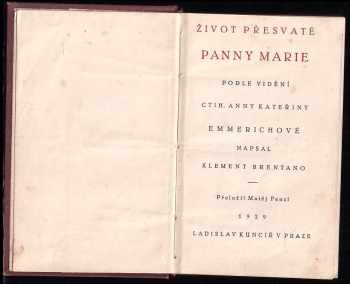 Clemens Brentano: Život přesvaté Panny Marie podle vidění ctih. Anny Kateřiny Emmerichové