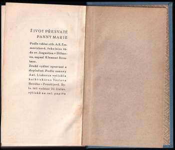 Clemens Brentano: Život přesvaté Panny Marie podle vidění ctih. Anny Kateřiny Emmerichové