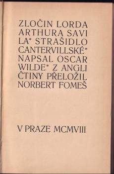 Oscar Wilde: Zločin lorda Arthura Savila ; Strašidlo cantervillské