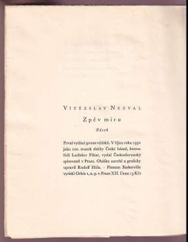 Vítězslav Nezval: Zpěv míru