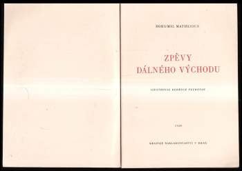 Bohumil Mathesius: Zpěvy Dálného Východu