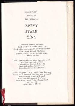 Zdeněk Sklenář: Zpěvy staré Číny