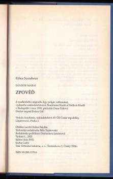 Sándor Márai: Zpověď