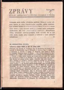 Zprávy spolku sběratelů a přátel exlibris v Praze červen 1954-únor 1957