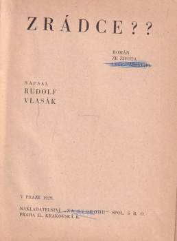Rudolf Vlasák: Zrádce??