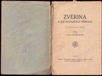Olga Růžena Rozmarová: Zvěřina a její kuchařská příprava - roč. 1934, číslo 5.